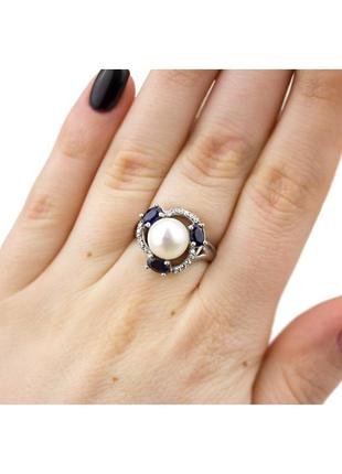 Кольцо серебряное с натуральным сапфиром, размер 17.58 фото