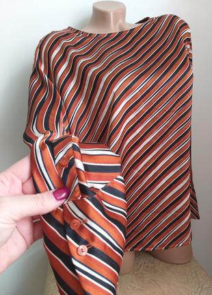 Необычная блуза-рубашка. блуза в полоску. реглан. лонгслив. оранжевая, рыжая, терракотовая.2 фото