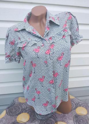Милашная рубашечка с фламинго#с рюшами#1 фото