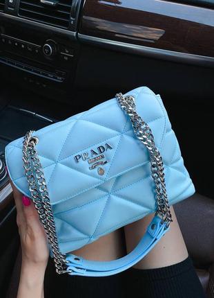Женская кожаная сумочка клатч с цепью голубого цвета9 фото