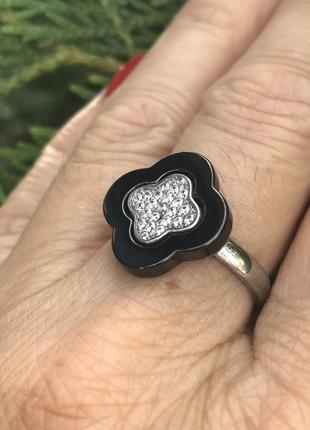 Кольцо серебряное с керамикой, размер 18