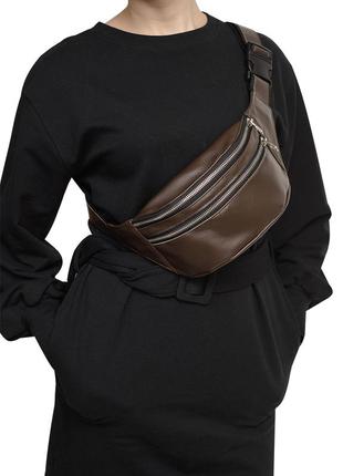 Сумка на пояс бананка шкіряна sambag tirso bts натуральна коричнева шкіра