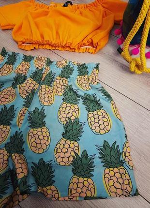 Круті літні шорти з ананасами, висока посадка, нові принт zara9 фото