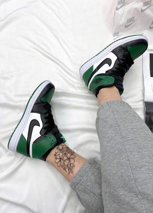 Мужские кроссовки nike air jordan 1 retro high green,найк аир джордан 1 ретро зелёный на не высокой платформе5 фото