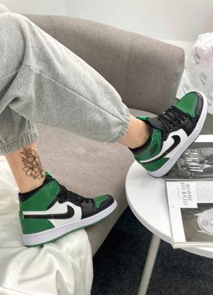 Мужские кроссовки nike air jordan 1 retro high green,найк аир джордан 1 ретро зелёный на не высокой платформе7 фото