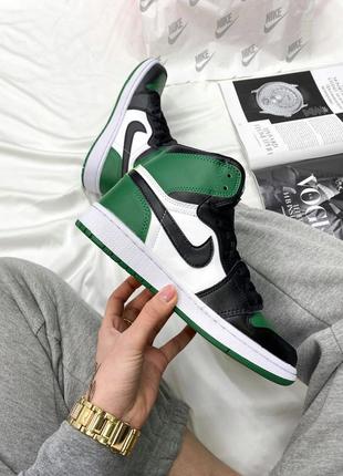 Мужские кроссовки nike air jordan 1 retro high green,найк аир джордан 1 ретро зелёный на не высокой платформе10 фото