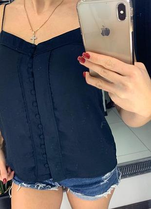 👚офигенная чёрная майка/чёрная майка на тонких бретелях/чёрная майка с пуговицами👚
