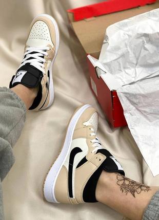 Мужские кроссовки nike jordan retro beige black,найк джордан ретро бежевый не высокая платформа6 фото