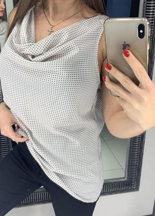 👚милая белая майка в горох/белая майка в горошек/майка с вырезом хомут👚