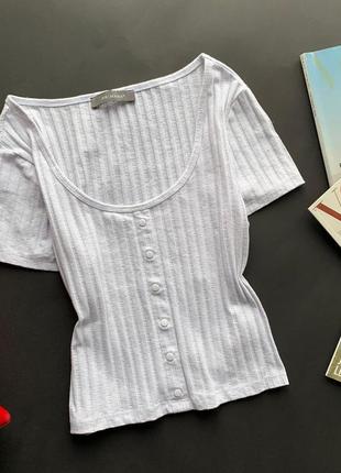 👚милая белая футболка с кнопками/белая футболка с глубоким вырезом/лёгкая летняя футболка в рубчик👚1 фото