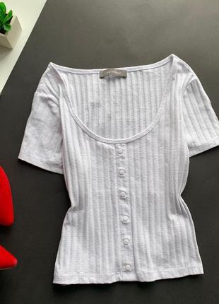 👚милая белая футболка с кнопками/белая футболка с глубоким вырезом/лёгкая летняя футболка в рубчик👚3 фото
