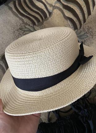 Класична бежева капелюх з вузькими полями солом'яний 56-58 см обхват3 фото