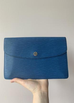 Vintage louis vuitton borneo montaigne mm blue epi leather clutch bag оригінал.