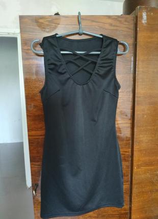 Черная ,эластиковая туника - платье