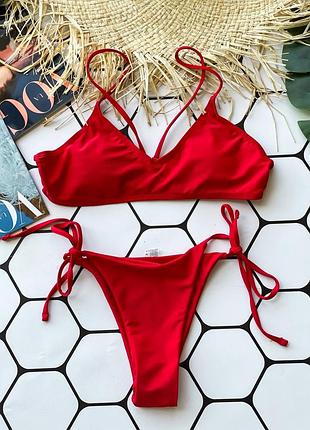 Купальник 👙 женский раздельный красный, съёмные поролоновые чашки ❤