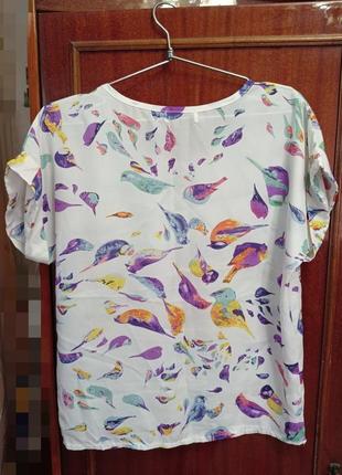 Блуза футболка р.8 шифон летучая мышь яркая птички6 фото