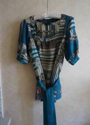 Блуза туника натуральный шелк этно бохо стиль пышные рукава буфы