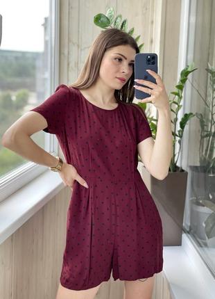 Винний ромпер у горох із віскози комбінезон із шортами 1+1 = 3