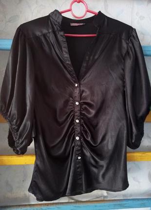 Блузка черная шёлковая,женская.9 фото