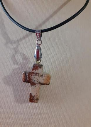 Чокер с крестиком из натурального камня  яшмы-винтаж2 фото