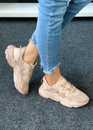 Женские кроссовки adidas ozweego beige, кроссовки адидас озвиго бежевый на платформе