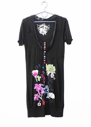 Черное летнее трикотажное платье из вискозы desigual