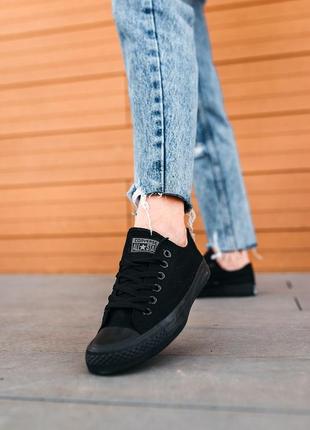 Converse total black low женские летние низкие чёрные кеды унисекс конверс жіночі літні чорні кеди