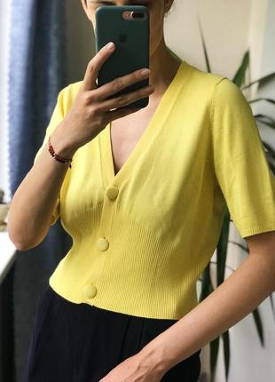 Кардиган кофта нежно желтый летний укороченный