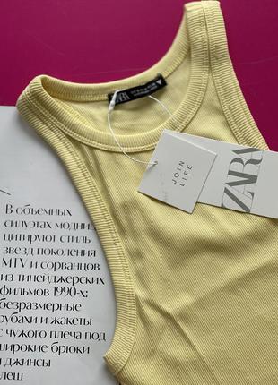 Базовый укорочённый топ в рубчик zara оригинал  жёлтая лимонная майка зара5 фото