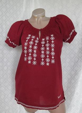 Вышиванка bondelid  xs-s бренд хлопок рубашка блуза женская хлопок бордо вишиванка б/у