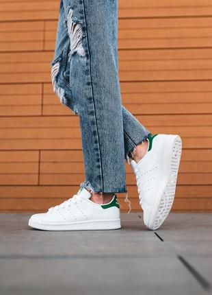 Кросівки унісекс, шкіряні кеди adidas stan smith «white/green»