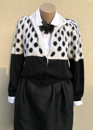 Винтаж,кардиган ангоровый,кофта в горохи,премиум,большой размер