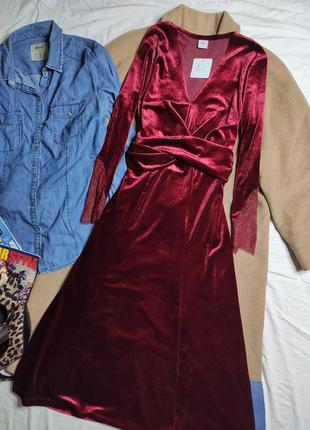 Cotton traders платье велюр велюровое миди бордо винное бордовое в бельевом стиле3 фото