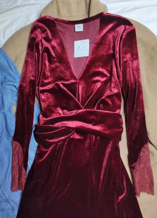 Cotton traders платье велюр велюровое миди бордо винное бордовое в бельевом стиле4 фото
