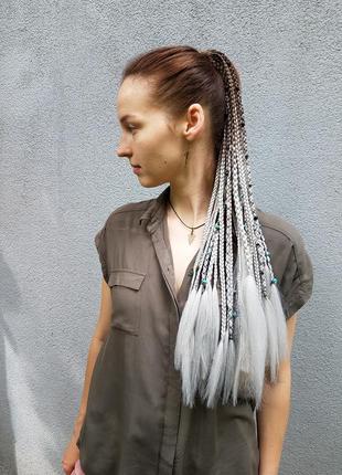 Афрорезинка косички на резинке афрохвост омбре коричневая серая шиньйон хвост парик дреды