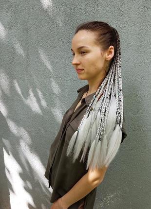 Афрорезинка косички на резинке афрохвост омбре коричневая серая шиньйон хвост парик дреды