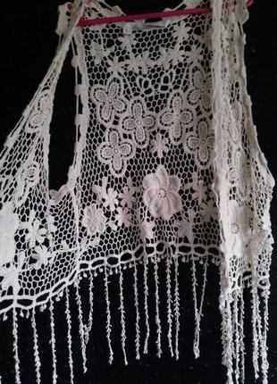 Пляжная женская туника летняя натуральная кружевная накидка сетка, блуза с кружевом, топ new look.1 фото
