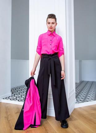 Блуза школьная софт длинный рукав ярко-розовая на девочку-подростка рост 140-176