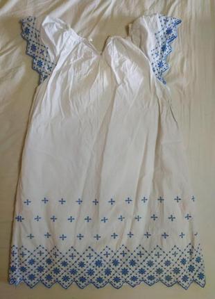 Платье белое хлопок 100% с голубой вышивкой4 фото