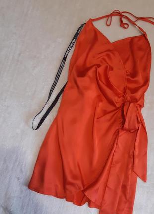 Новое с биркой атласная сатиновая блузка туника короткое платье с запахом в бельевом стиле р.12-148 фото