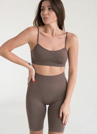 Ідеальний твій комплект топ велосипедки мокко безшовний мікрофібра