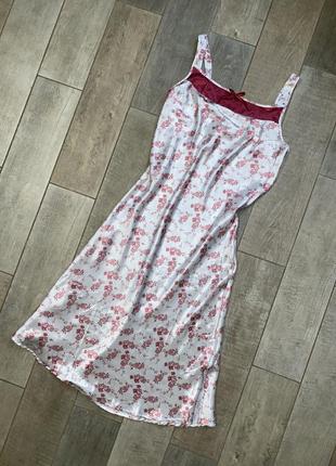 Белое слип платье,сорочка,цветочный принт,атласная ночнушка(012)