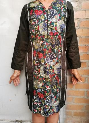 Туника с разрезами в этно бохо стиле с вышивкой коттон хлопок блуза beech tree2 фото