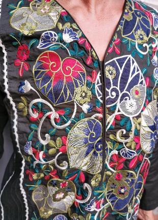 Туника с разрезами в этно бохо стиле с вышивкой коттон хлопок блуза beech tree3 фото
