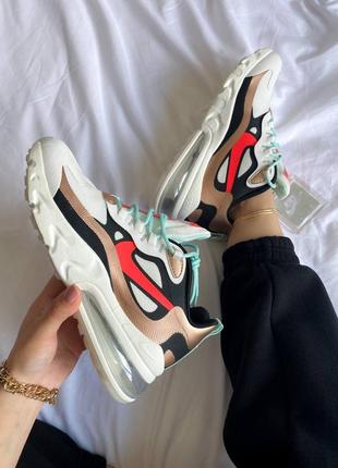 Жіночі кросівки nike air max 270 react,кросівки найк аїр реактив білий з коричневим шнурівка