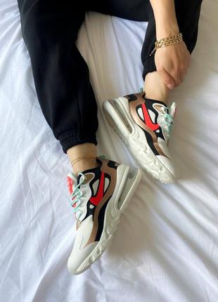 Жіночі кросівки nike air max 270 react,кросівки найк аїр реактив білий з коричневим шнурівка8 фото