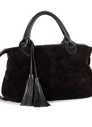 Сумка кожаная женская 200601 замш черная