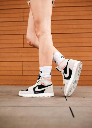 Air jordan 1 high sp 19 grey pink высокие женские кроссовки найк серые/чёрные високі жіночі кросівки