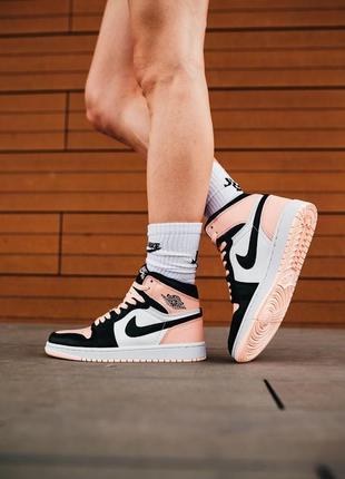 Nike jordan 1 retro high patent pink женские высок е кроссовки найк чёрно розовые жіночі високі кросівки чорно рожеві