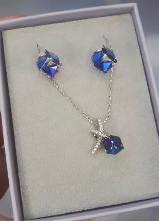 Красивий комплект xuping з кристалами swarovski 💎 сережки, підвіски та ланцюжок2 фото